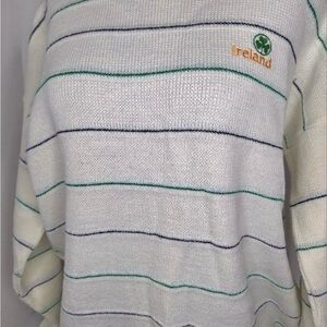 Made In Ireland Unisex Cream Striped Shamrock Sweater 1980s